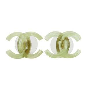 CHANEL Green Logo Earrings